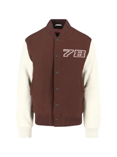 DIESEL SHAWL COLLAR BOMBER JACKET - BROWN/WHITE