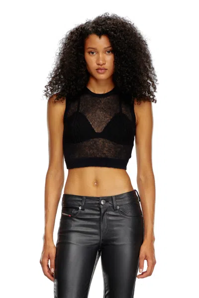 Diesel Sheer Knit Top With A Bra Detail In Nero