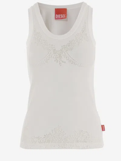 Diesel Sheer Lace Detailing Tank Top In White