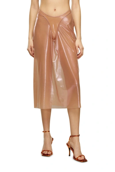 Diesel Sheer Midi Skirt In Shiny Coated Tulle In Pink
