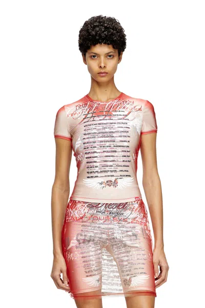 Diesel Sheer T-shirt With Lyrics Print In Pink