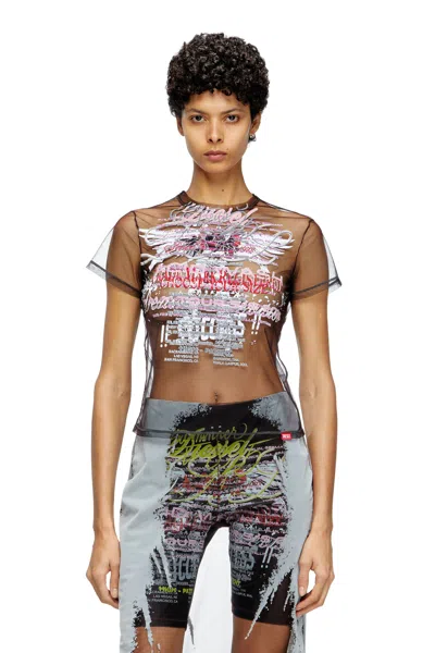 Diesel Sheer Top With Lyrics Print In Black