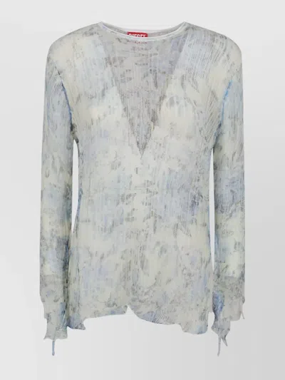 Diesel Sheer V-neck Knitwear Asymmetric Hem In Blue