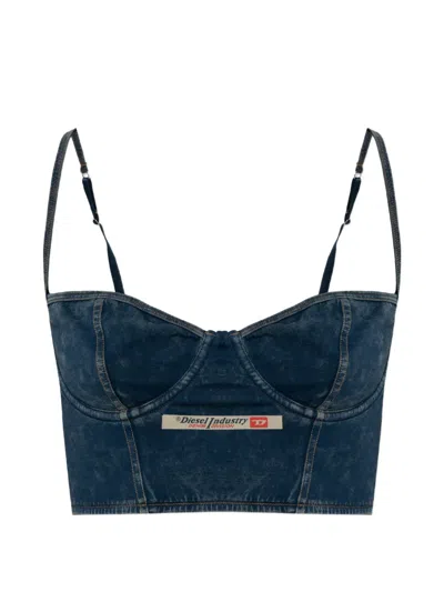 Diesel Sheila-dnm Logo-patch Bra In Blue