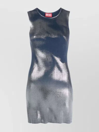 Diesel Shimmering Metallic Sleeveless Mini Dress In Blue