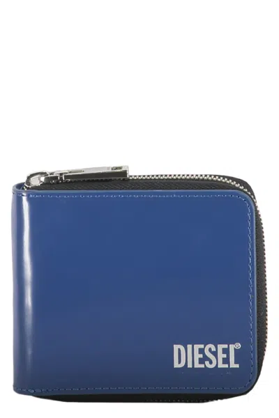 Diesel Shiny Blue Wallet With Zip Closure