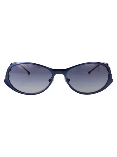 Diesel Shiny Brushed Antique Blue Metal Sunglasses