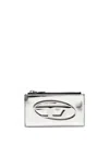 Diesel Silver-tone Calf Leather Metallic Effect Card Holder In Metallic
