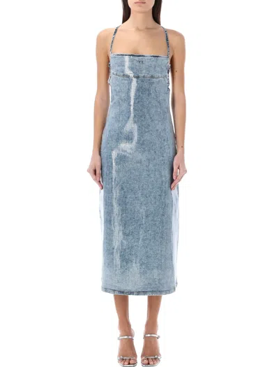 Diesel Hled Midi Dress Dneim Shine In Patterned Blue