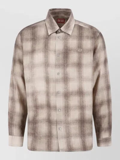 Diesel Muted Plaid Classic Collar Buttoned Cuffs Casual Shirt In Multi
