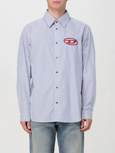Diesel Embroidered-logo Striped Poplin Shirt In Blau