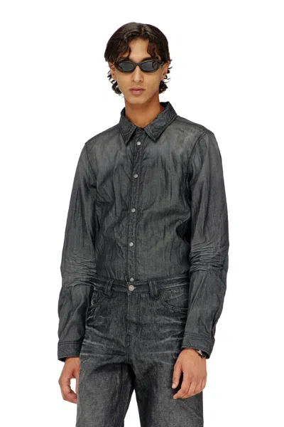 Diesel Shirt In Creased Denim In Black