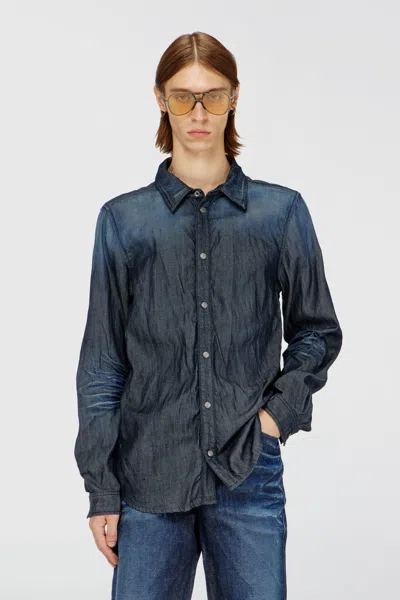 Diesel Shirt In Creased Denim In Blue