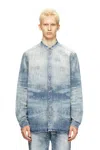 Diesel Shirt In Distressed Honeycomb Denim In Blue