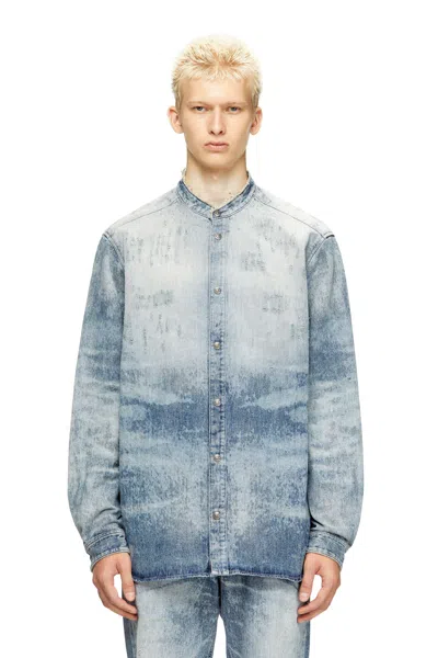 Diesel Shirt In Distressed Honeycomb Denim In Blue