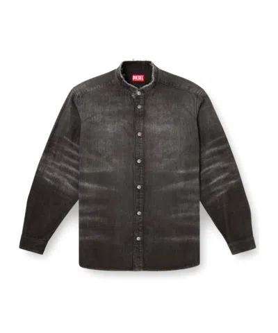 Diesel Shirt In Distressed Honeycomb Denim In Gray