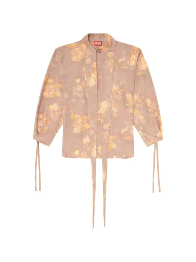 Diesel Shirt In Floral-print Habotai Silk In Gray