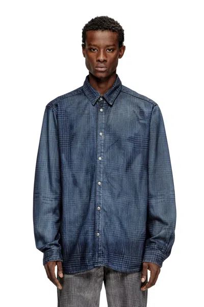 Diesel Shirt In Fluid Prince Of Wales Denim In Blue