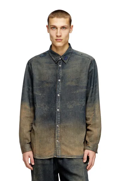 Diesel Shirt In Fluid Shaded Denim In Blue