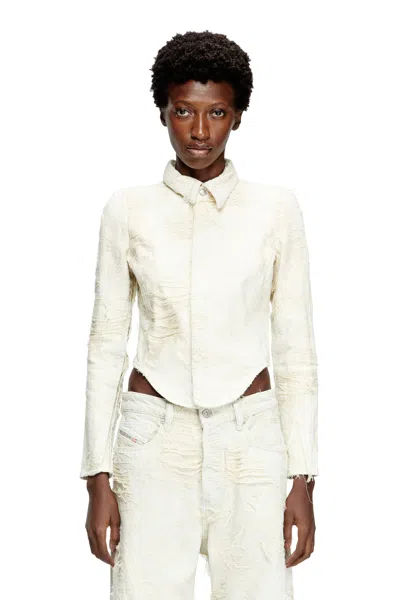 Diesel Shirt In Jacquard Denim With Floating Threads In White