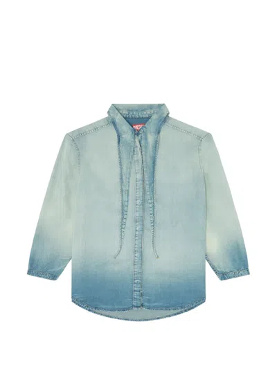 Diesel Shirt In Marbled Fluid Denim In Blue