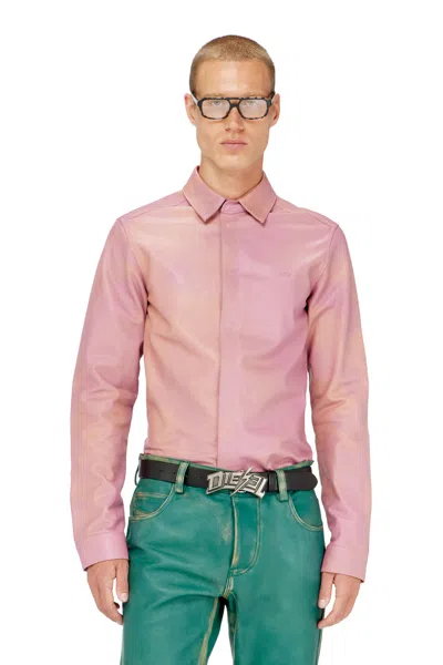 Diesel Shirt In Treated Leather In Pink