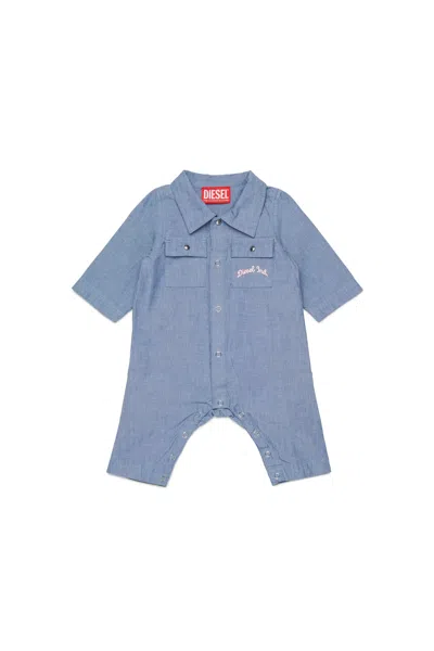 Diesel Babies' Shirt Jumpsuit With Logo In Blue