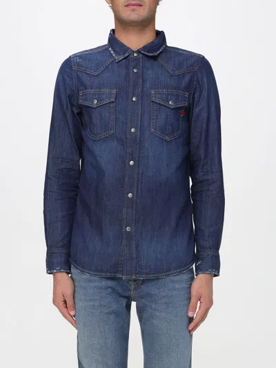 Diesel D-vega Distressed Denim Shirt In Blue