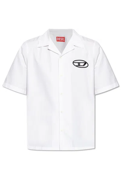 Diesel S-mac-c Short Sleeve Bowling Shirt In White