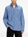 Diesel Checked Shirt With Oval D Embroidery In Blue