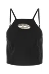 Diesel T-wilight Black Top With Halterneck And Oval D Logo Plaque On The Front In Wool Blend Woman In Black