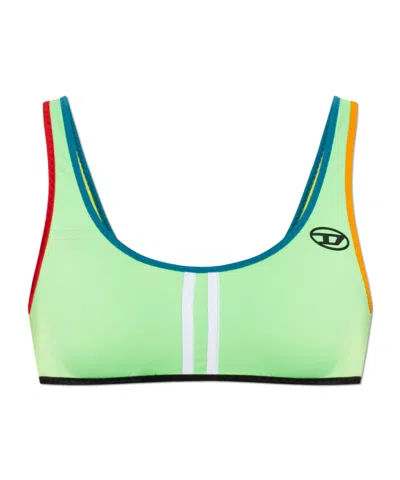 Diesel Nylon Bikini Top With Sporty Stripes In Green