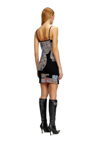 Diesel Short Bodycon Dress With Graphic Prints In Black