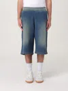 Diesel Blue Bermuda Pants With Oval D Logo Embroidery On The Front And Distressed Effect In Blue