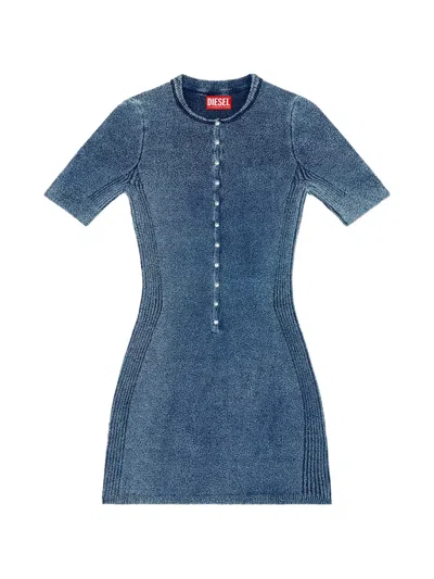 Diesel Short Dress In Indigo Bouclé Knit In Multi