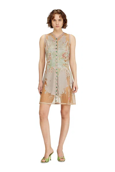 Diesel Short Dress In Printed Devoré Jersey In Brown