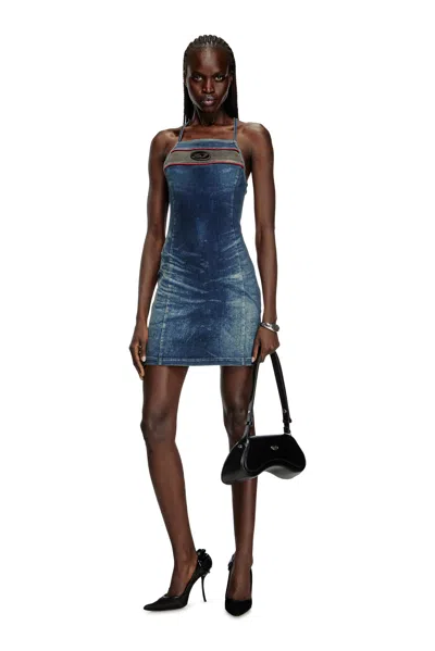Diesel Short Dress In Stretch Bicolour Denim In Blue