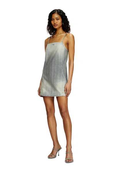 Diesel Short Dress In Striped Indigo Denim In Blue