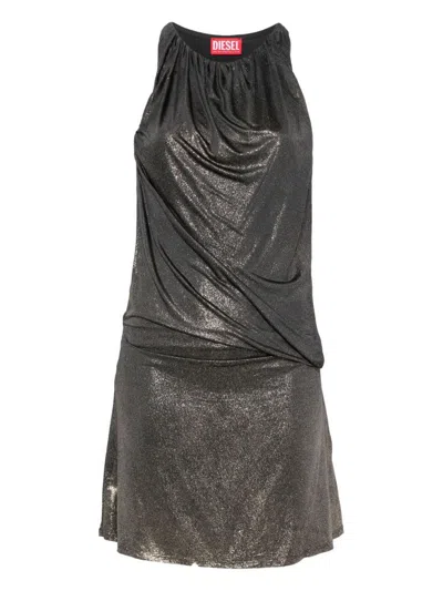 Diesel Grey Metallic-effect Draped Dress In Gray