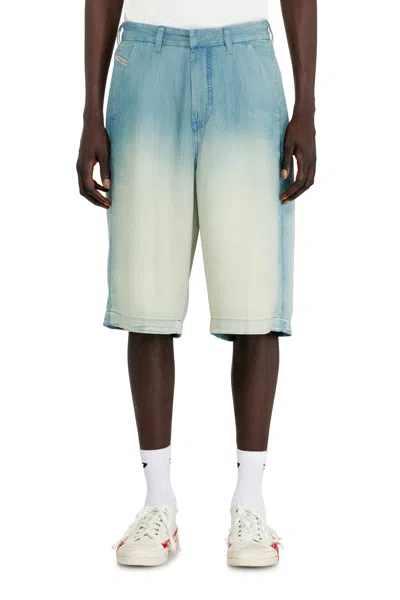 Diesel Shorts In Fluid Overdyed Denim In Blue