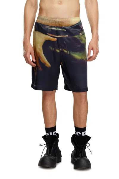 Diesel Short In Viscosa Con Stampa All-over In Black