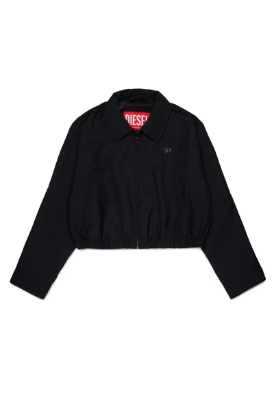 Diesel Kids' Short Jacket With Printed Logo In Black