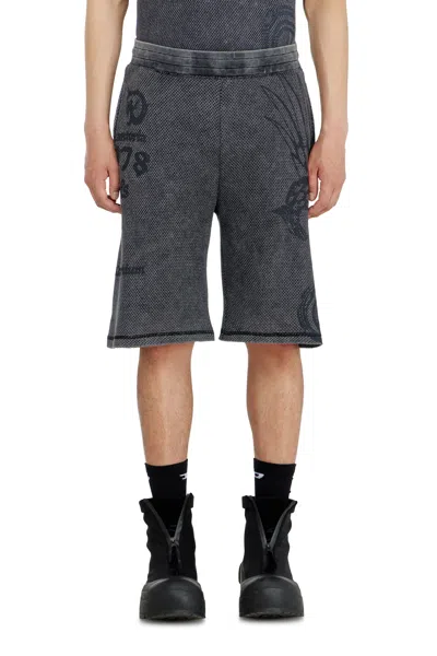 Diesel Short Pants En Coton Mesh Avec Imprimés In Gray