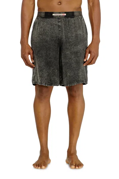 Diesel Short Pants In Treated Fluid Viscose In Gray