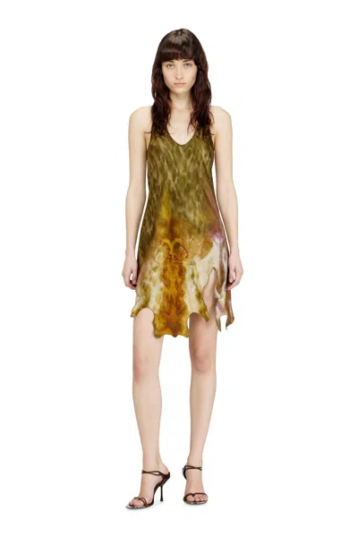 Diesel Short Satin Dress With Hide-effect Hem In Green