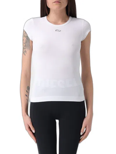 Diesel Short Sleeve Cotton T-shirt With Laser-cut Detail In White