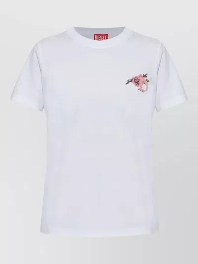 Diesel Short Sleeve Crew Neck Floral Top In White