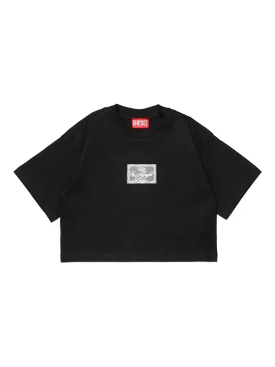 Diesel Kids' Short-sleeve Cropped T-shirt In Black