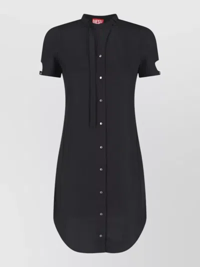 Diesel Short Sleeve Dress Knee Length Collar In Black