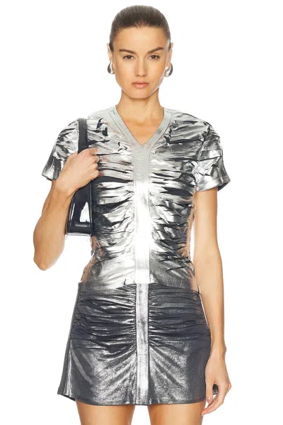 Diesel Short Sleeve Gathered Top In Silver Metallic